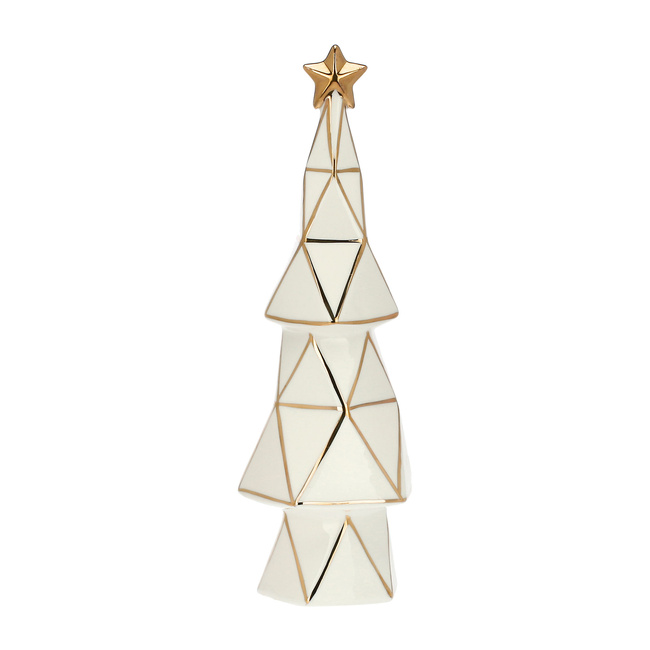 Porcelanowa choinka dekoracyjna Rituali Domestici Cubismo, biało-złota, 30 cm