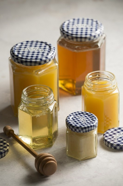 Słoik sześciokątny Kilner Made In England 110 ml z pokrywką w kratkę