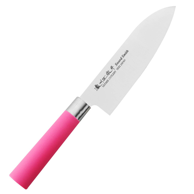 Satake Macaron Pink Santoku Nóż Kuchenny 17 Cm - Japoński Stalowy Nóż Do Uniwersalnego Użycia