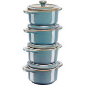 Gift Giving 4x Mini Cocotte Okrągły 10 Cm, Antyczny Turkusowy - Staub