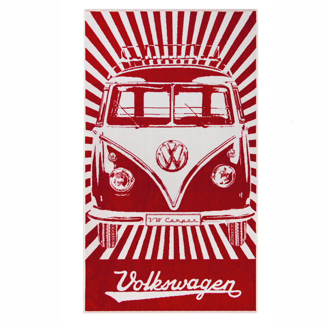Vw Ręcznik plażowy, bawełniany, Bus Stripes/Red