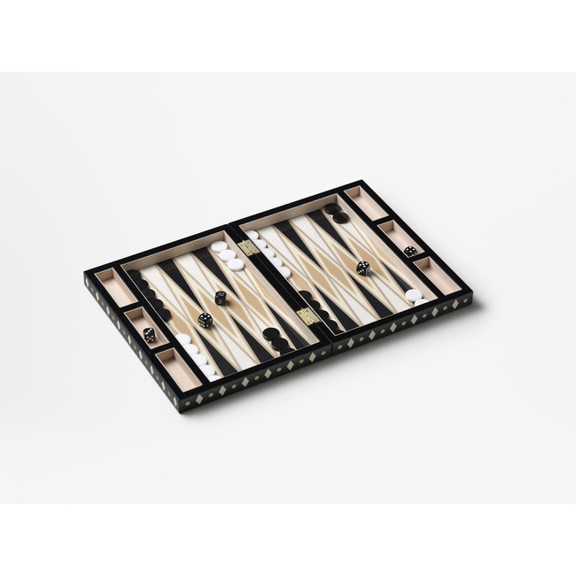 Backgammon Printworks lakierowany, czarny, eklektyczny wzór, drewniana plansza