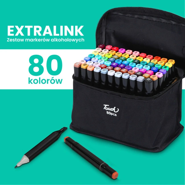 Zestaw 80 markerów alkoholowych Extralink do komiksu i ilustracji, dwustronne