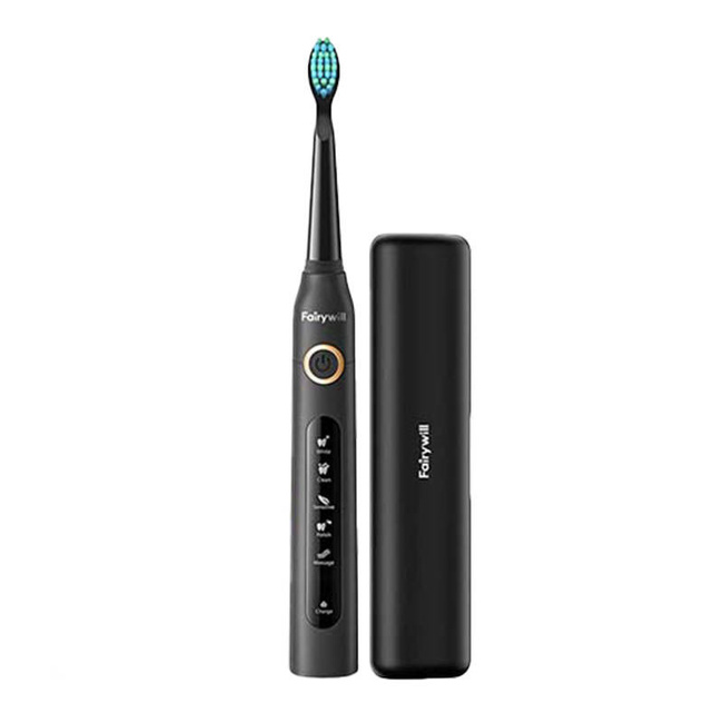 Szczoteczka soniczna do zębów FairyWill FW-507 Plus z zestawem końcówek i etui Czarna