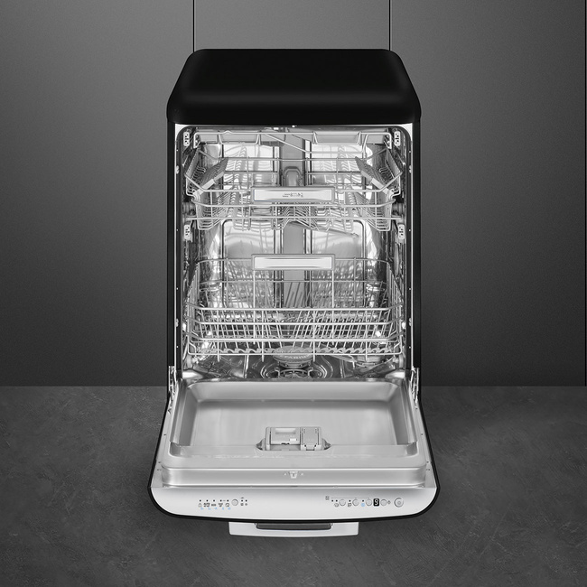 Smeg - Zmywarka do naczyń, 60 cm, 50s, czarny 50'S STYLE LVFABBL3 Czarny (chromowany uchwyt)