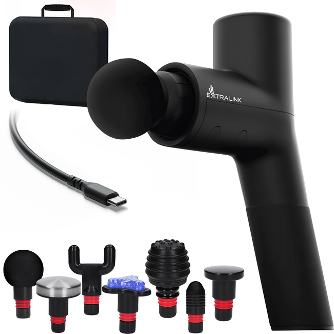 Extralink Massage Gymgun Fit 2.0 Pro | Pistolet do masażu | 7 głowic, 6 trybów