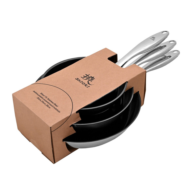 Shiori - Stainless Steel 304 zestaw patelni z powłoką ceramiczną indukcja 20 cm, 24 cm, 28 cm