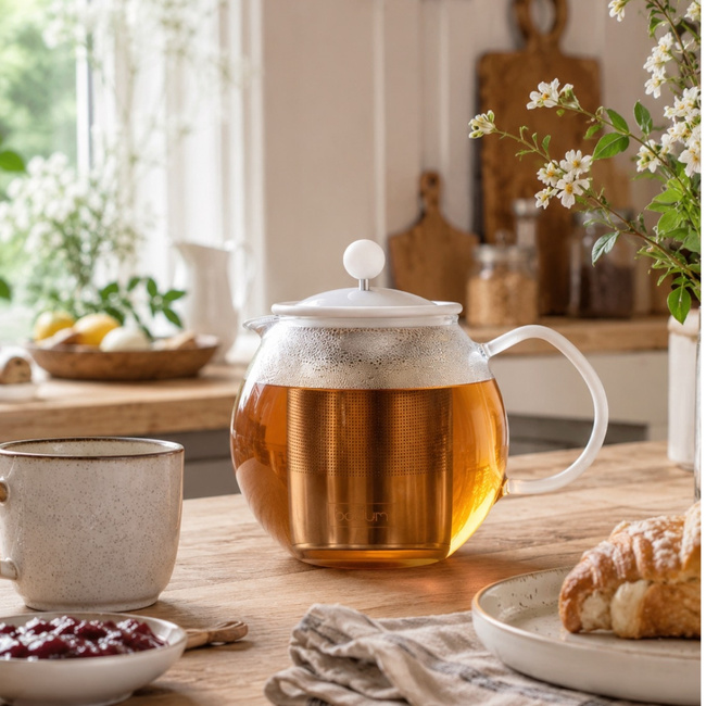 Dzbanki do herbaty tłokowe Assam 1L Pure White Bodum