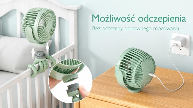 Momcozy Pf01 Portable Stroller Fan | Wiatraczek do wózka | Przenośny, zielony