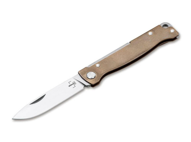 Nóż składany Boker Plus Atlas Brass z mosiężną rękojeścią, stal 12C27