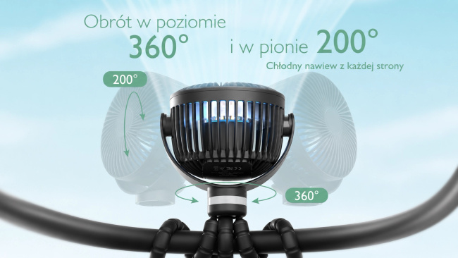 Momcozy Pf01 Portable Stroller Fan | Wiatraczek do wózka | Przenośny, czarny