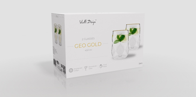 Szklanki 450 ml ze złotym rantem Geo Gold - Vialli Design
