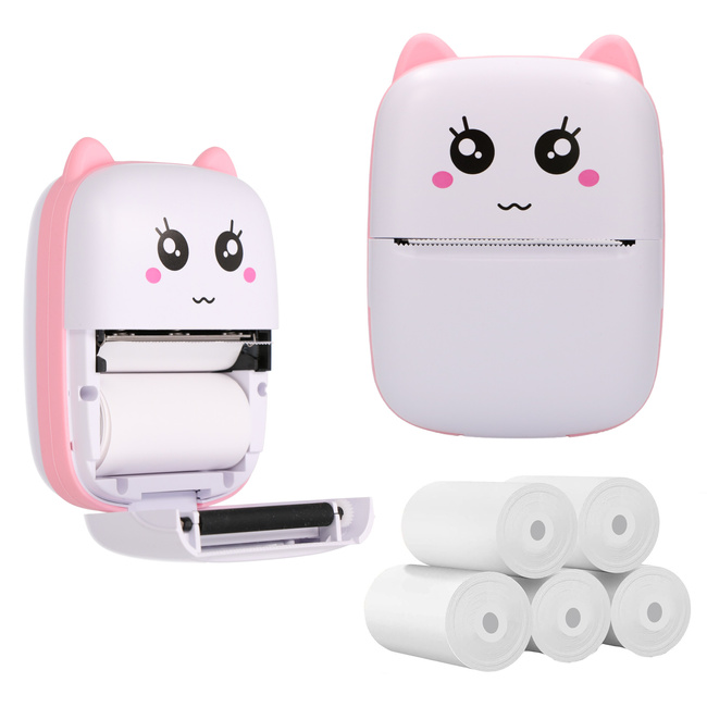 Mini drukarka termiczna Extralink EPP-001 różowa z 5 rolkami zwykłego papieru