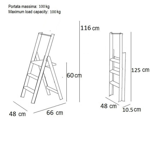 Drabina domowa Arredamenti Kimora 3, 3 stopnie z drewna bukowego, 116 cm, brązowa