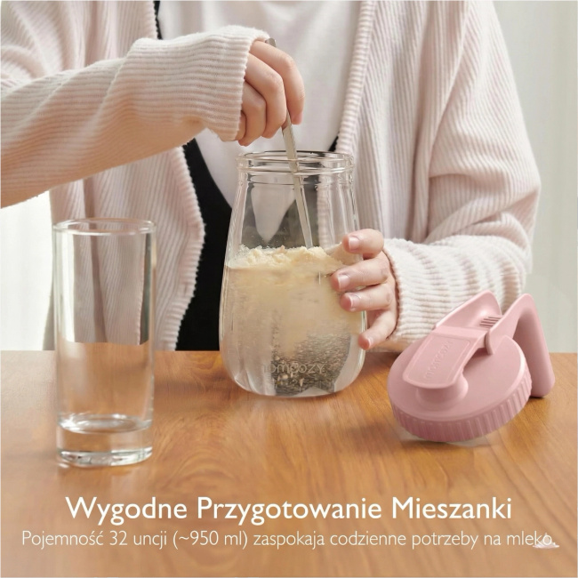 Momcozy GP01 Pojemnik do przechowywania mleka matki 950ml szkło borokrzemowe szczelny różowy