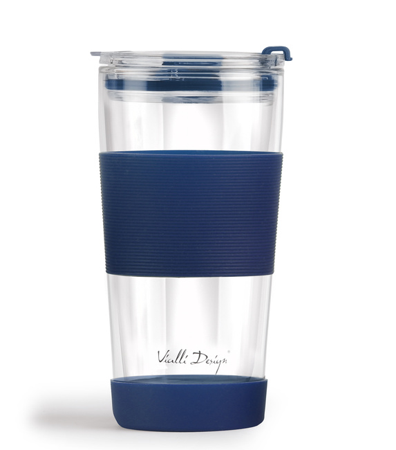 Kubek Termiczny Szklany Ze Słomką 600 Ml Granatowy Fuori 30381 - Vialli Design