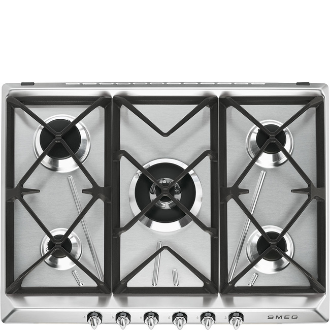 Smeg - Płyta Gazowa, 70 Cm, Victoria, Inox Victoria Sr975Xgh Stal Nierdzewna (Chromowane Pokrętła).