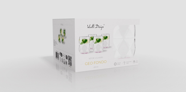Szklanki Vialli Design Geo Fondo Pink 32163 z różowym dnem, 4 x 450 ml