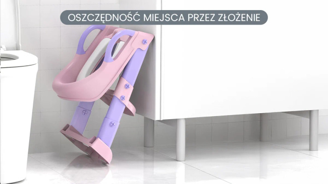 EXTRALINK Składana Nakładka na Sedes WC z Drabinką Uchwytami i Kołnierzem Ochronnym Różowa