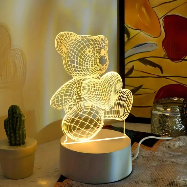 Extralink Home | Lampka nocna Miś Serce 3d | Iluzja optyczna do sypialni Usb