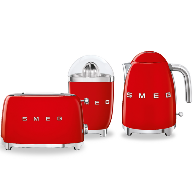 Zestaw Smeg Czajnik + Toster na 2 kromki + Wyciskarka do cytrusów czerwony