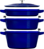 Zestaw 3 naczyń żeliwnych z pokrywką - 24 cm, Niebieski - Staub