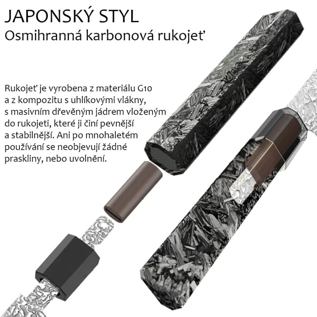 Dellinger Carbon Fiber Octagon Nóż ko-Santoku 14 cm