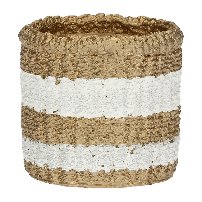 Osłonka na doniczkę Rituali Domestici Pueblo S, beżowa w białe pasy, 11,5 x 10,5 cm