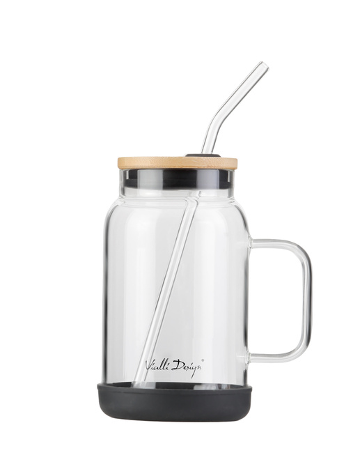 Słoik ze słomką 600 ml czarny Fuori 29804