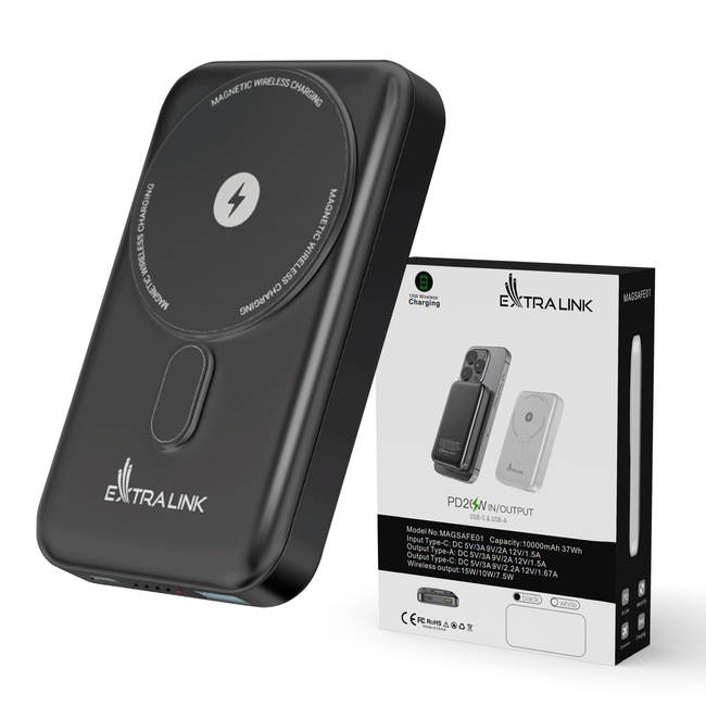 Extralink MagSafe 10000mah Grafitowy | Powerbank | Power bank, 38.5wh Pd20w+15w Usb-c Usb-a
