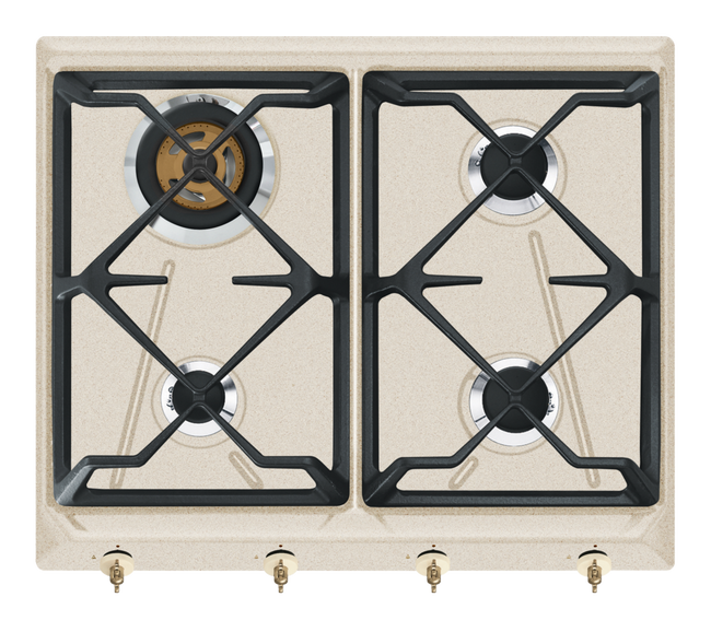 Smeg - Płyta gazowa, 60 cm, Coloniale Coloniale SrV864AvOgH2 Jasny brąz (pokrętła w kolorze mosiężnym)