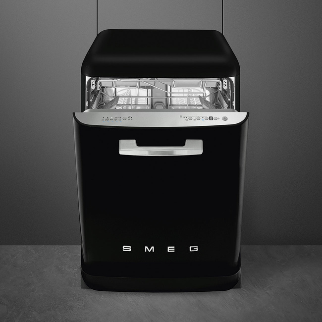 Smeg - Zmywarka do naczyń, 60 cm, 50s, czarny 50'S STYLE LVFABBL3 Czarny (chromowany uchwyt)