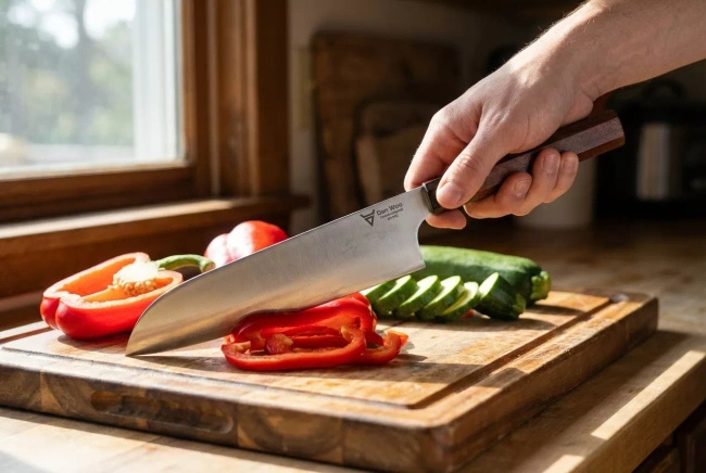 Dan Woo Tamahagane Santoku 19,5 cm - Nóż Szefa Kuchni 67 HRC