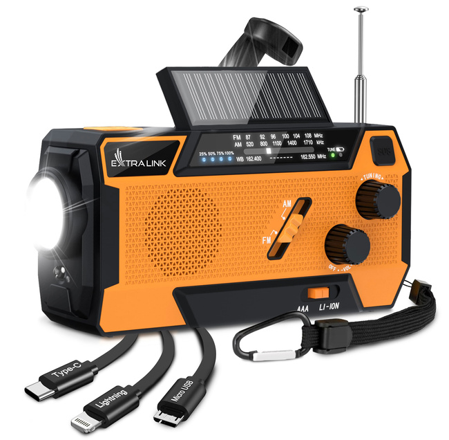 EXTRALINK SR-4000 Radio awaryjne solarne z korbką dynamo powerbank 4000mAh latarka SOS