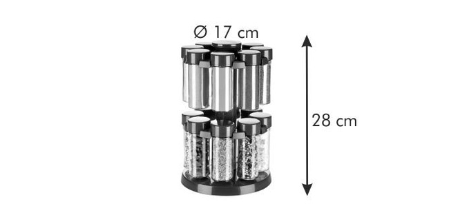 Pojemniki na przyprawy na obrotowym stojaku Season 16 szt., antracytowe - Tescoma