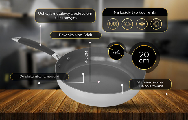 Shiori - Stainless Steel 304 Pro patelnia z powłoką ceramiczną indukcja 20 cm