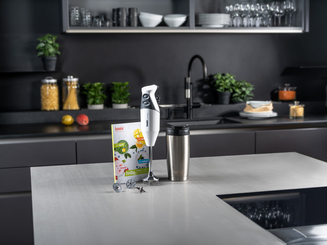 Blender ręczny Bamix M200 ToGo z bidonem w zestawie - Biały