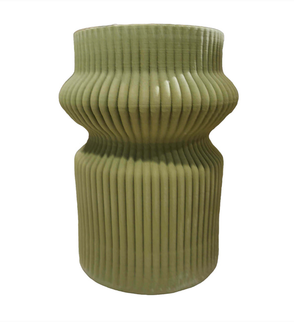 Wazon ceramiczny Rituali Domestici Lino, zielony, matowy, struktura lnu, 28,5 x 21 cm