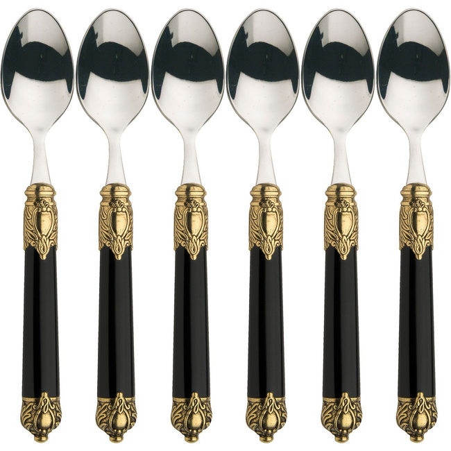 Rinascimento Gold Czarne - Zestaw 6 Łyżeczek Do Kawy W Pudełku