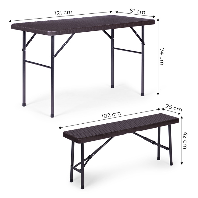 Zestaw Cateringowy Stół 120 Cm 2 Ławki Komplet Bankietowy - Brązowy