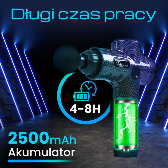 Extralink Massage Gun Pro Pistolet Do Masażu 3800 Rpm, 6 Końcówek Wymiennych