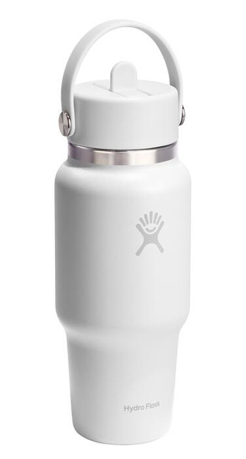 Biała butelka termiczna Hydro Flask 24 oz Wide Mouth Travel ze słomką Flex Straw