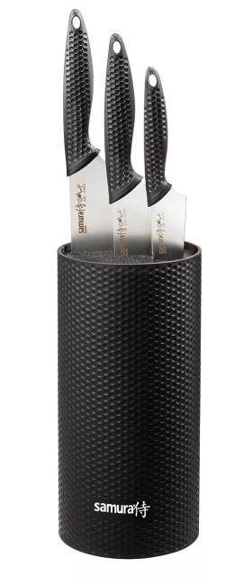 Zestaw 3 noży kuchennych Samura Golf w bloku (Paring 10 cm, Uniwersalny 15.8 cm, Szefa Kuchni 22.1 cm) Stal AUS-8