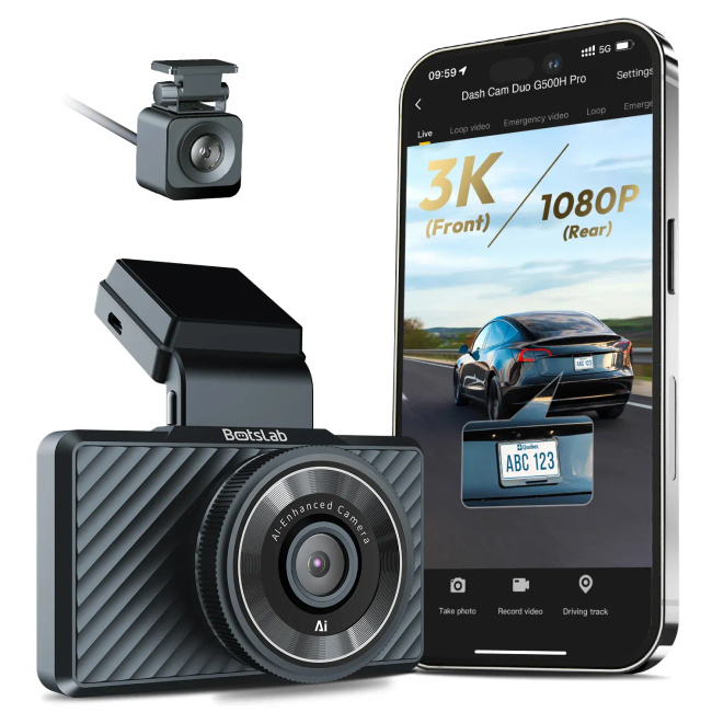Botslab G500H Pro Rejestrator Samochodowy 3K Przód 1080p Tył GPS WiFi 2.4GHz Monitoring Jazdy