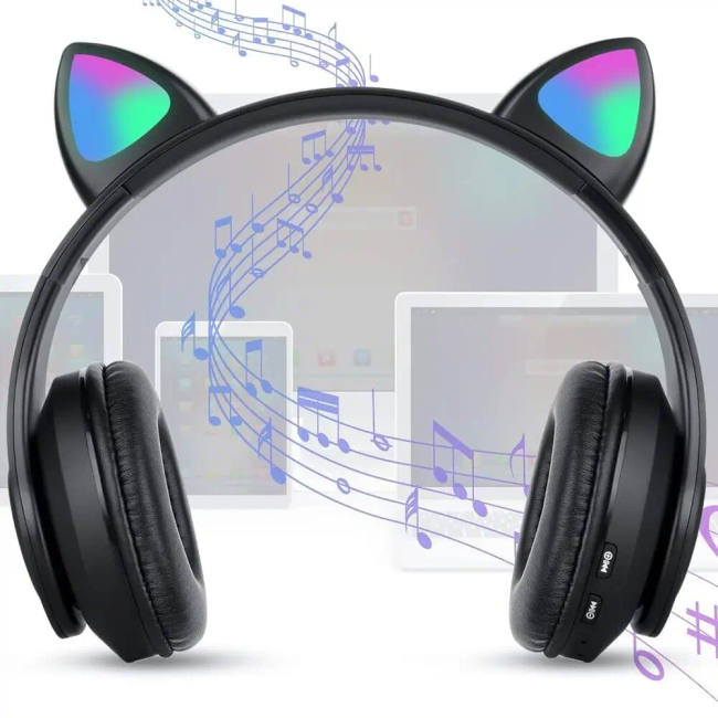 EXTRALINK Kids Headphones Pro Czarne Słuchawki przewodowe dla dzieci Kocie Uszy
