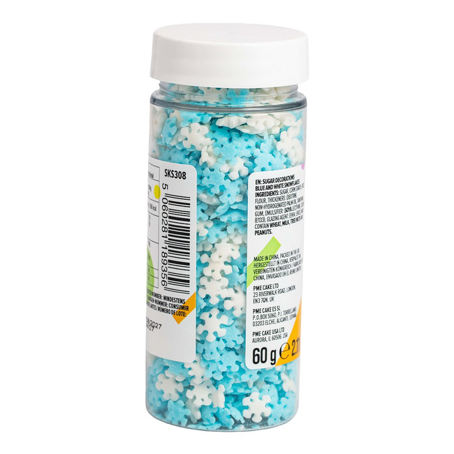 Posypka cukrowa PME Płatki śniegu 60 g, niebiesko-biała, z aromatem wanilii