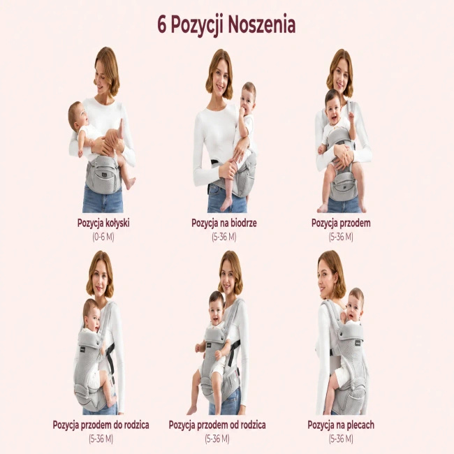 Nosidełko Momcozy z siedziskiem biodrowym 2 w 1, szare