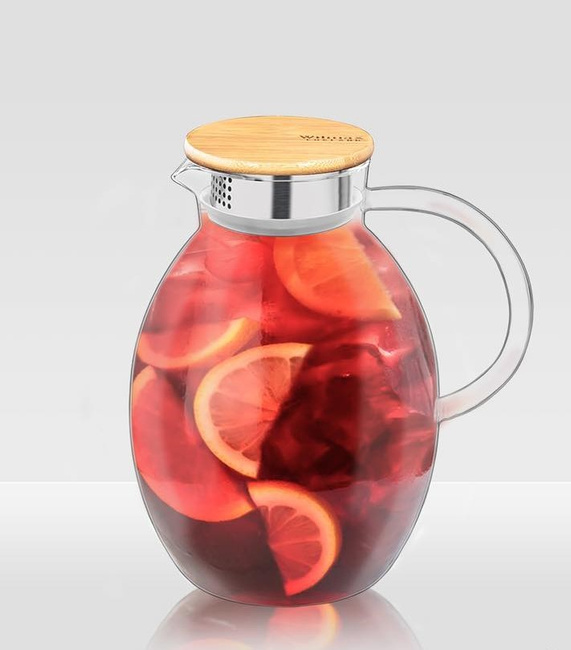 Dzbanek szklany do napojów 2,4 l Oval pokrywa bambusowa - Wilmax