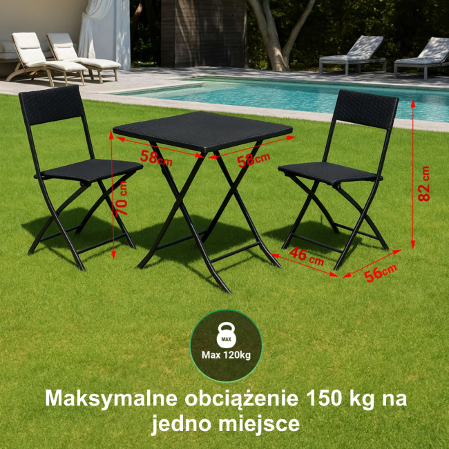 EXTRALINK Black Forest mały zestaw mebli ogrodowych dwa krzesła stolik czarny