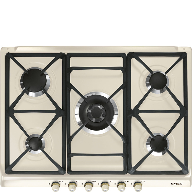 Smeg - Płyta gazowa, 70 cm, Cortina, kremowa CORTINA SR775PO Kremowy (pokrętła z mosiądzu)